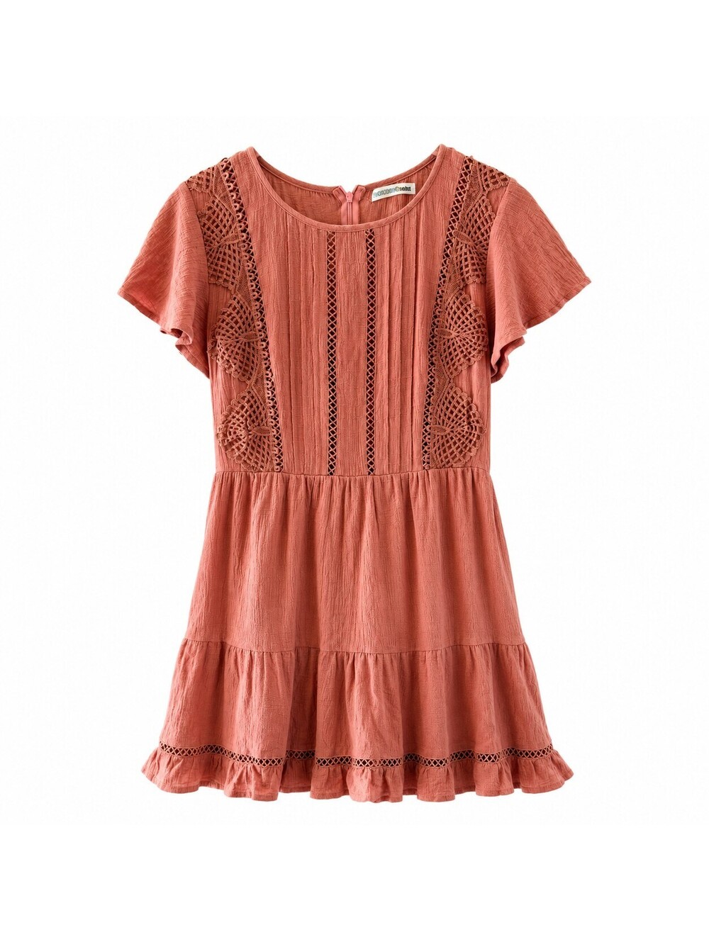 Morning Mist Women's Size 10 Rust Orange Short Sleeve Dress with Lace Detail